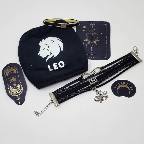 Zodiac Bundle ✦ Leather Bracelet Face Mask Hair Tie Stickers NWT - Picture 1 of 11